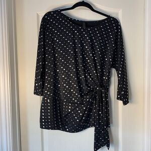 OKI Black Silver Diamond Print‎ Party Top – Waist Tie Detail – Large – Stretch